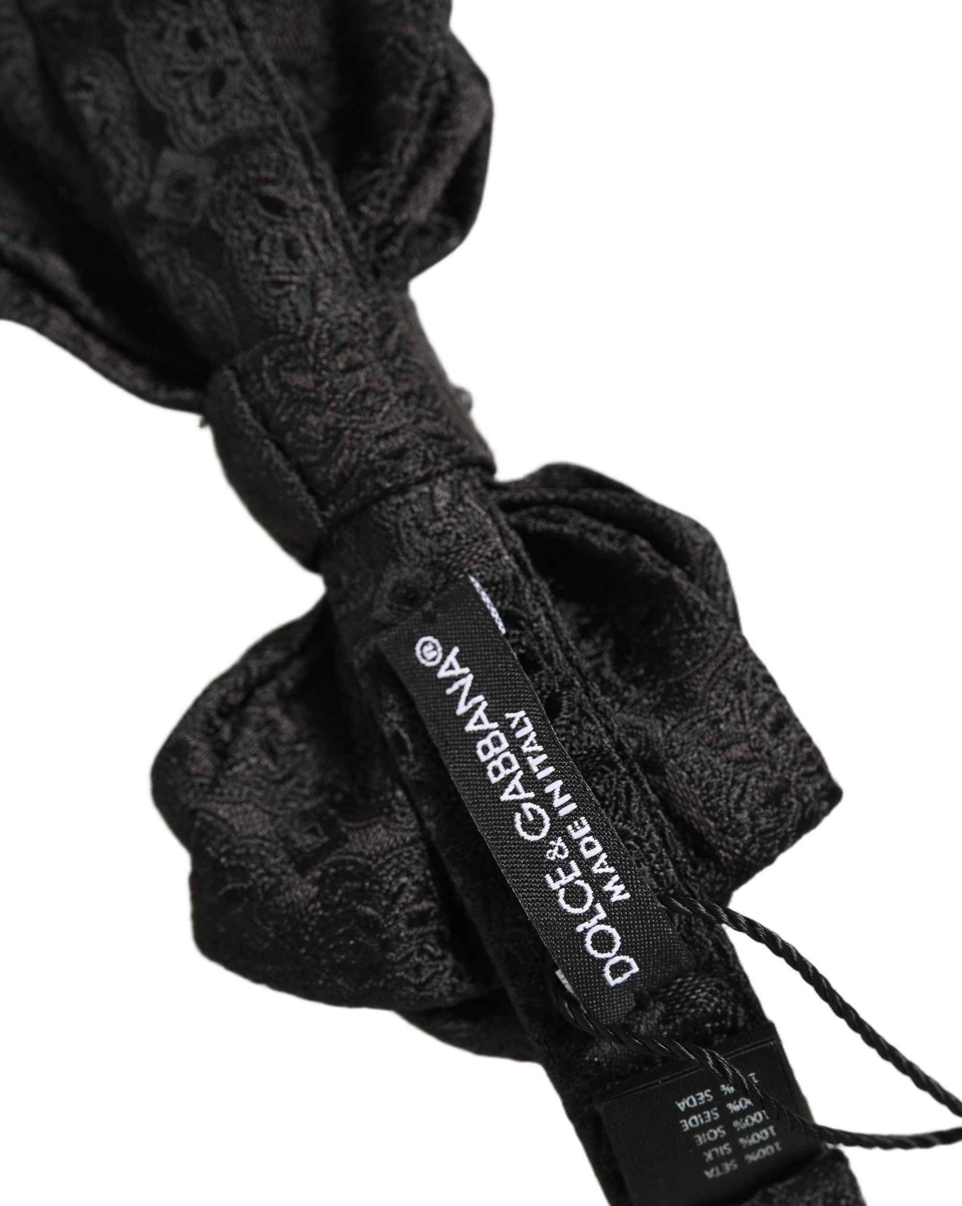Men Black Paisley Silk Adjustable Neck Papillon Bow Tie
