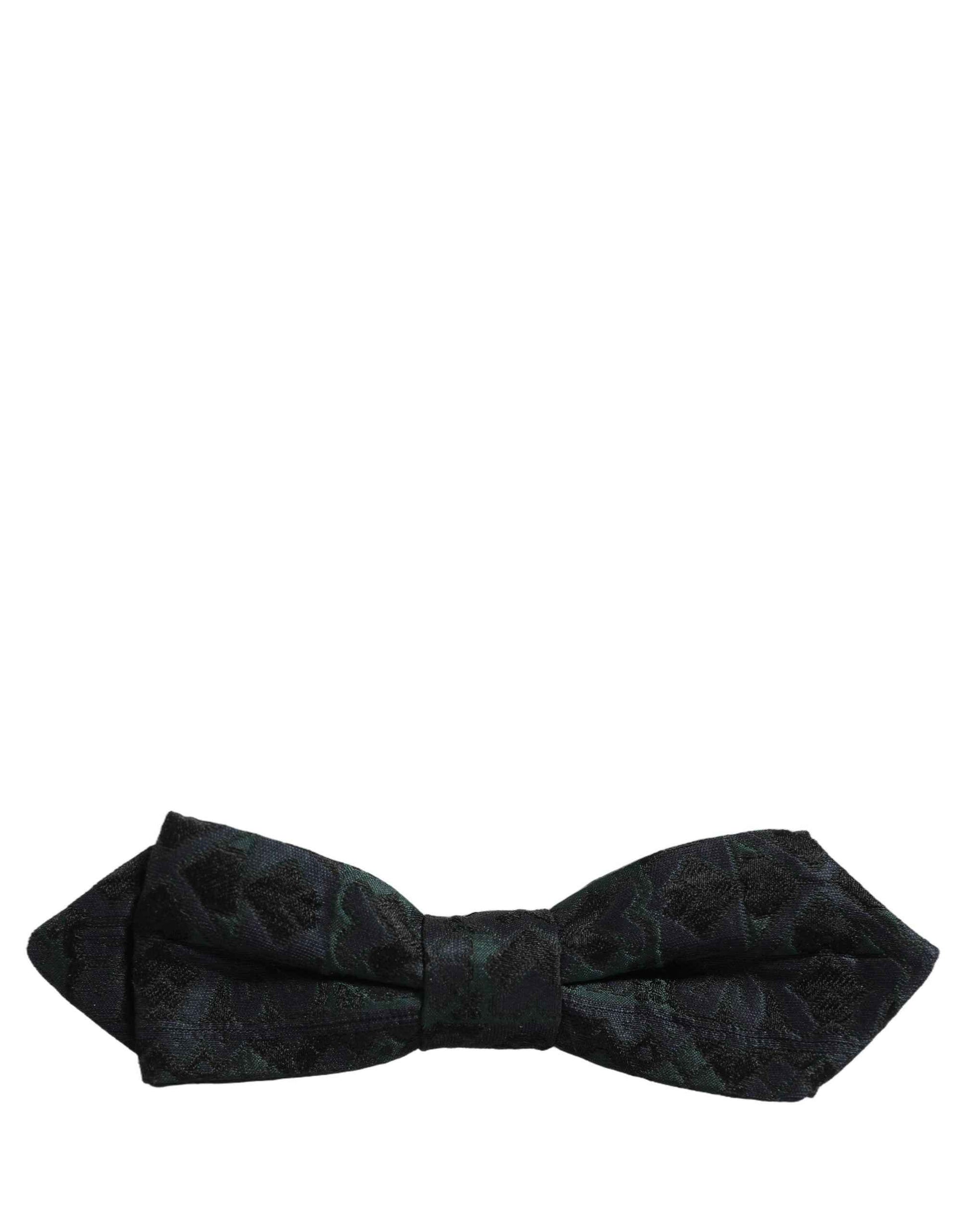 Men Black Green Paisley Adjustable Neck Papillon Bow Tie
