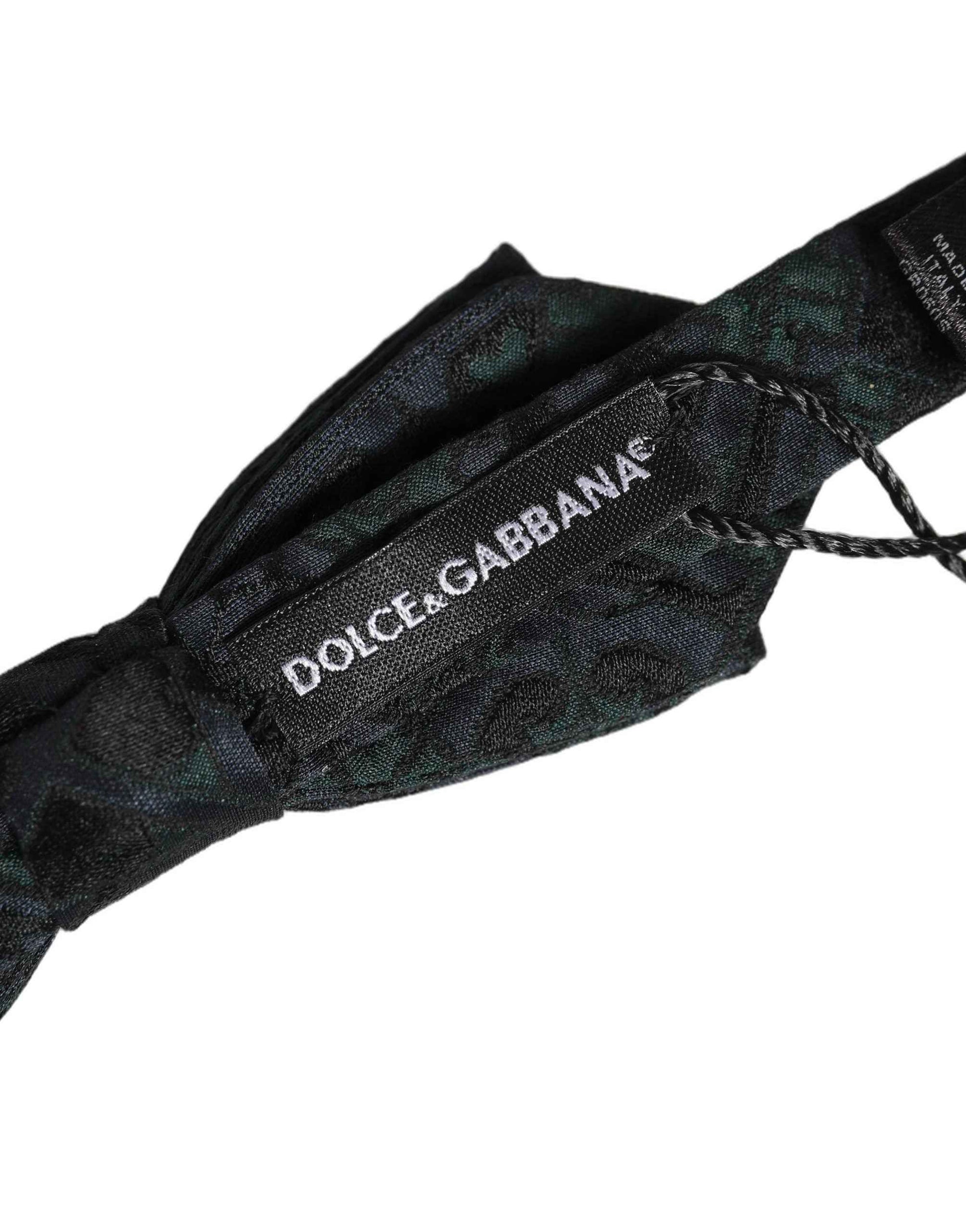 Men Black Green Paisley Adjustable Neck Papillon Bow Tie