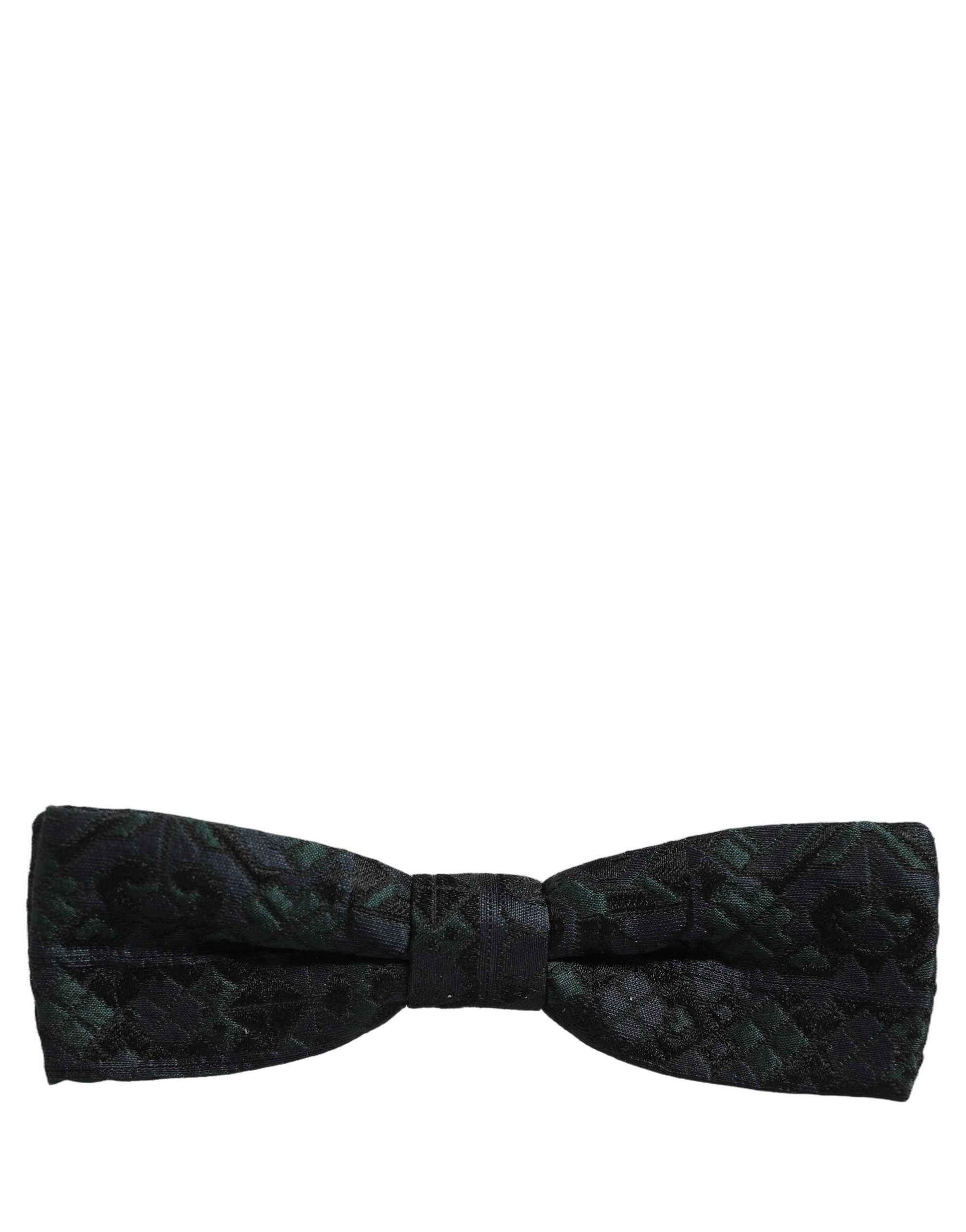 Men Black Green Paisley Adjustable Neck Papillon Bow Tie