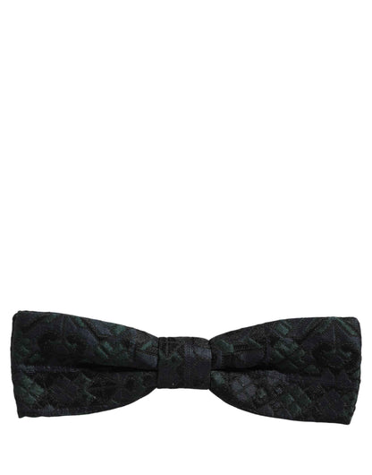 Men Black Green Paisley Adjustable Neck Papillon Bow Tie