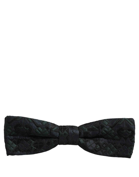 Men Black Green Paisley Adjustable Neck Papillon Bow Tie