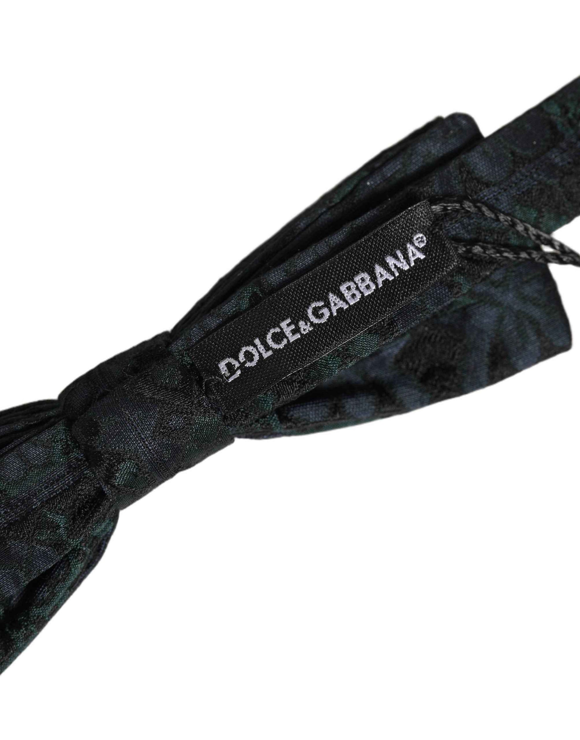 Men Black Green Paisley Adjustable Neck Papillon Bow Tie