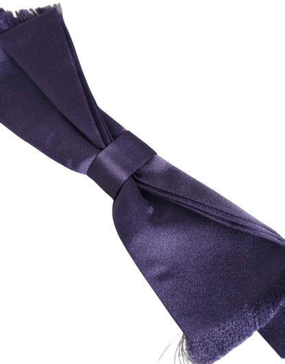 Men Purple 100% Silk Adjustable Neck Papillon Bow Tie