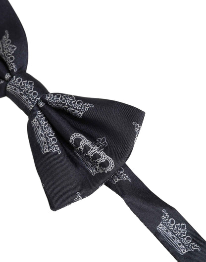 Men Black Crown Silk Adjustable Neck Papillon Bow Tie