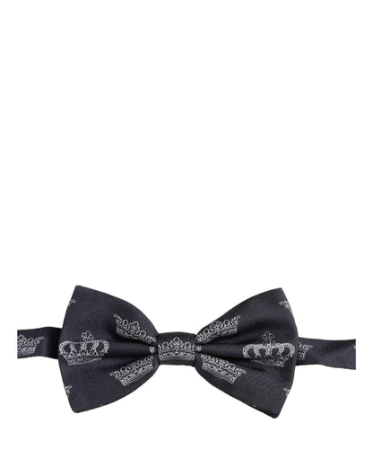 Men Black Crown Silk Adjustable Neck Papillon Bow Tie