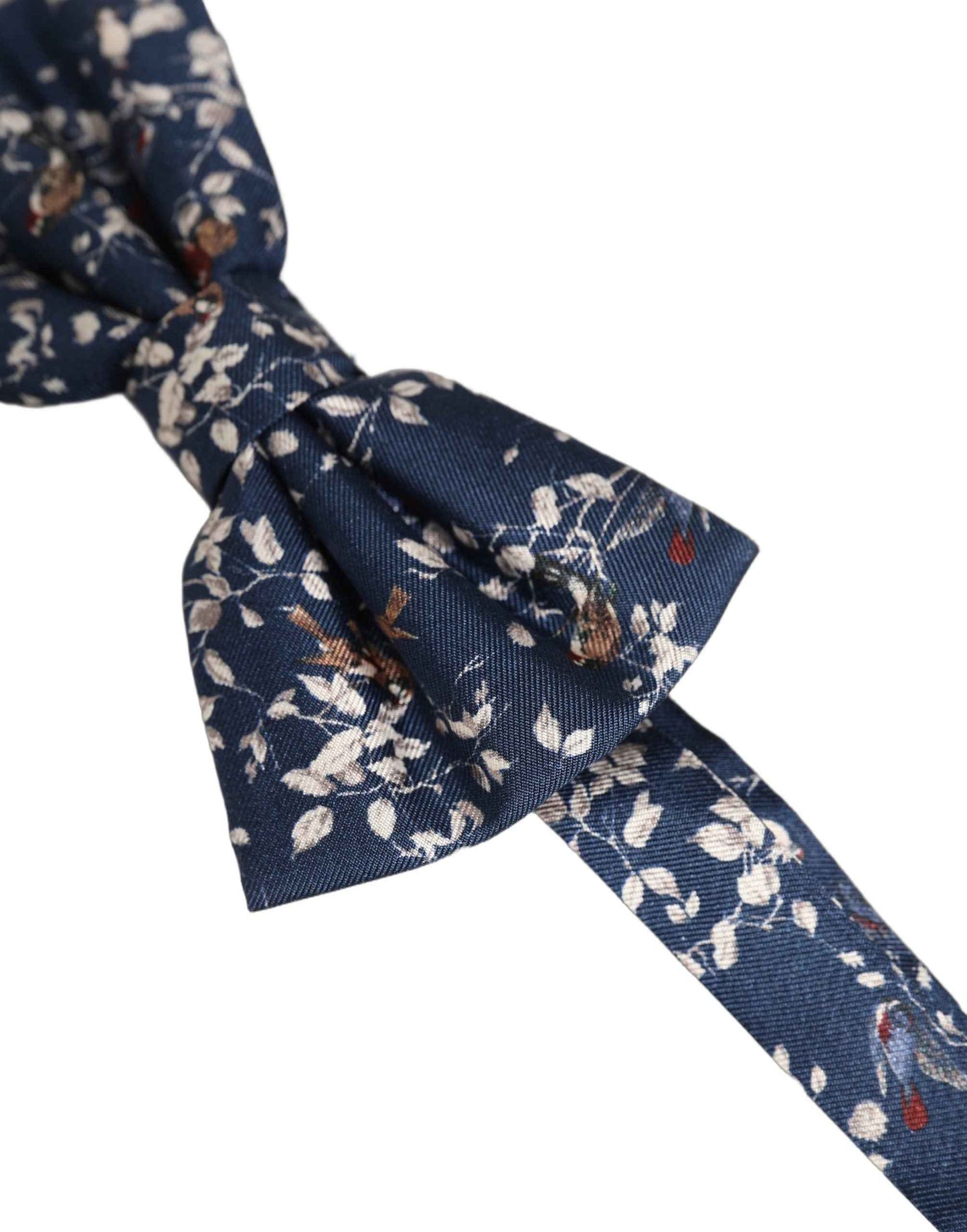 Men Navy Blue Floral Adjustable Neck Papillon Bow Tie