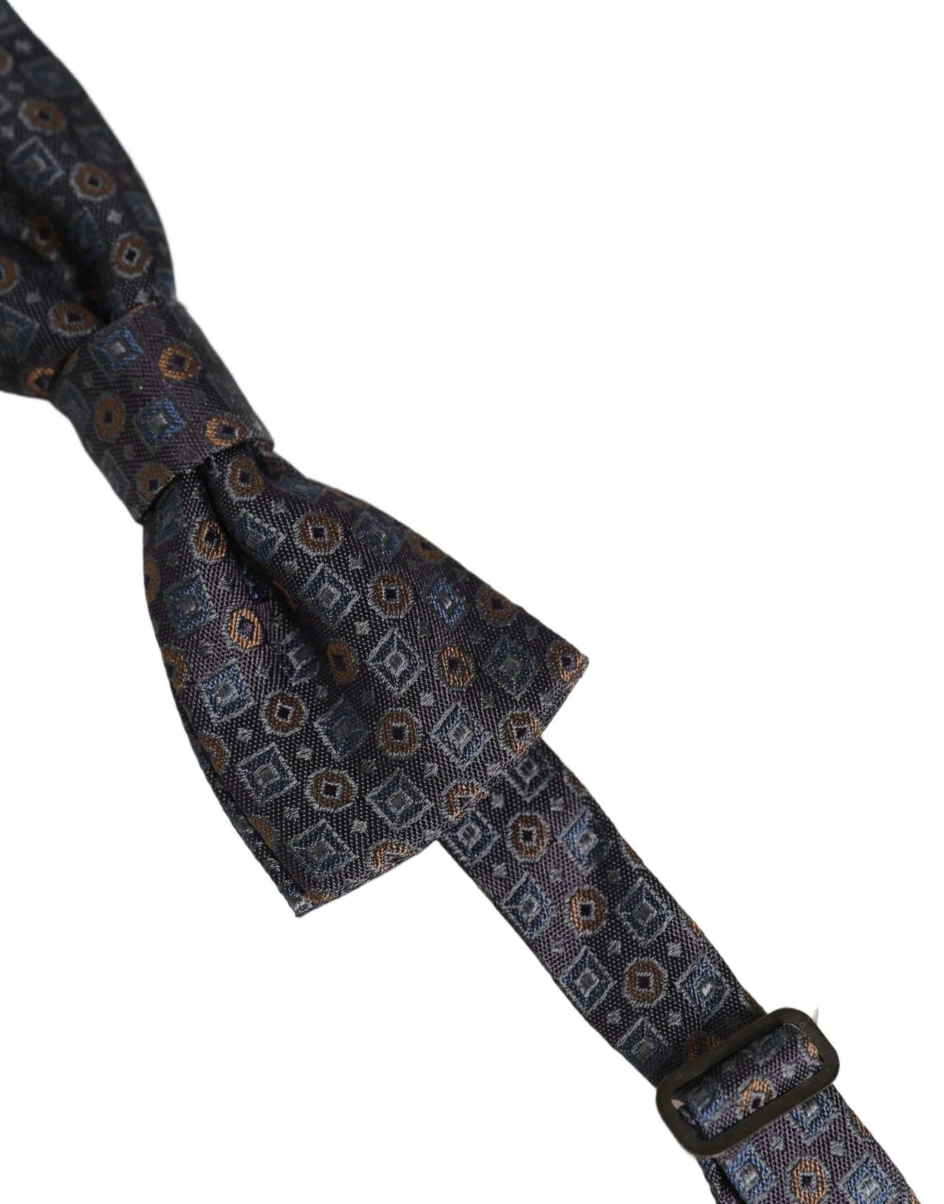Men Dark Gray Geometric Adjustable Neck Bow Tie