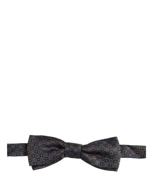 Men Dark Gray Geometric Adjustable Neck Bow Tie