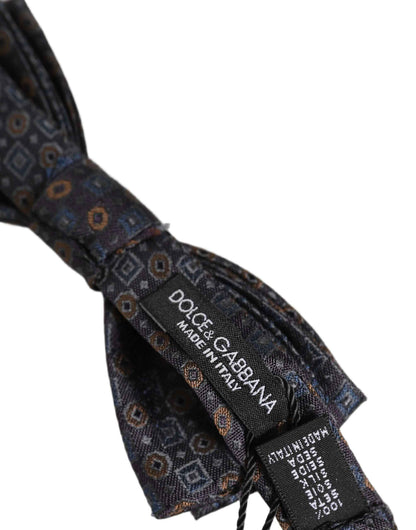 Men Dark Gray Geometric Adjustable Neck Bow Tie