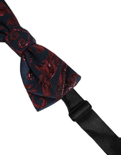 Men Blue Red Paisley Adjustable Neck Papillon Bow Tie