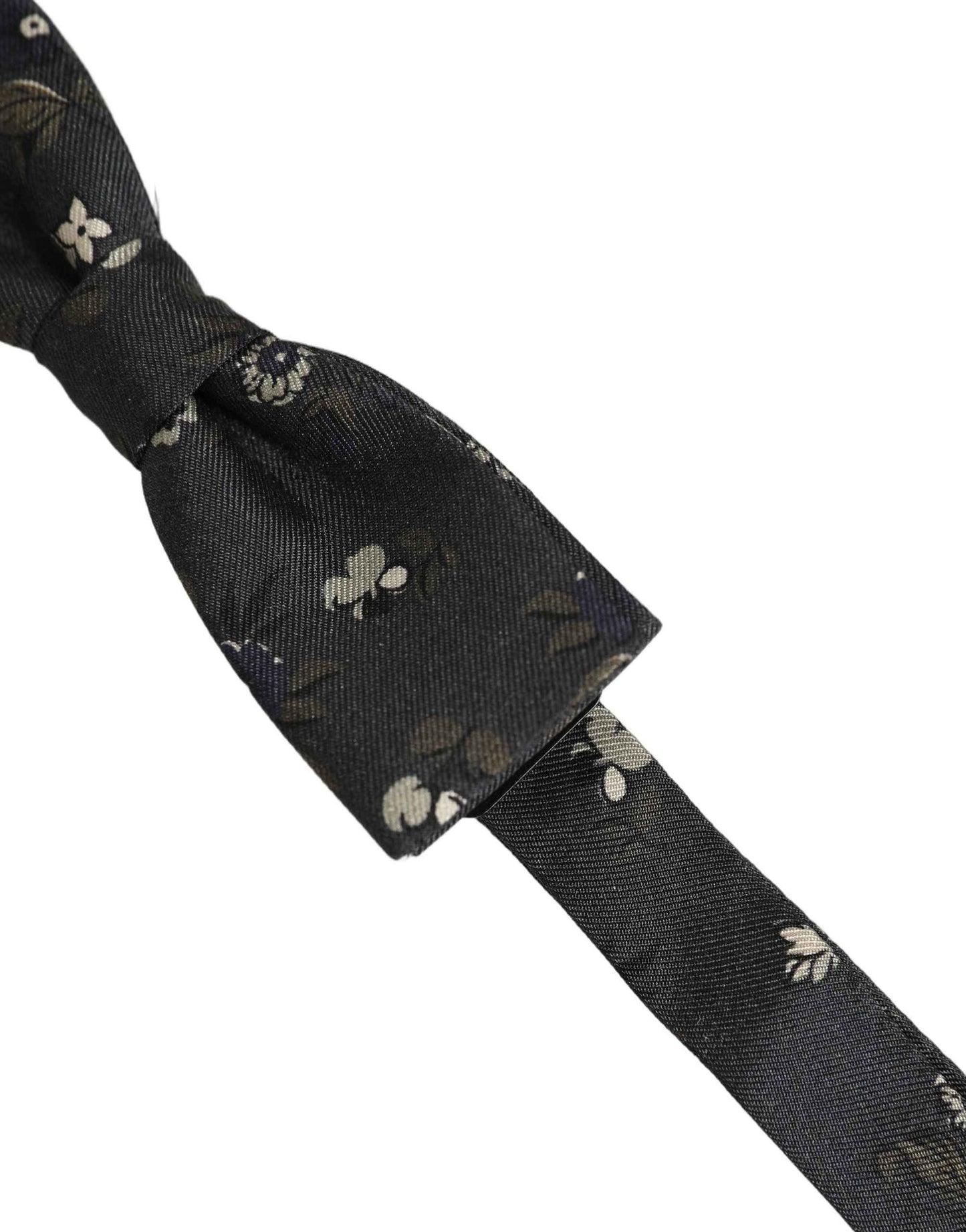 Men Black Floral Silk Adjustable Neck Papillon Bow Tie