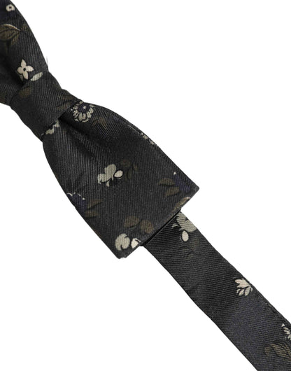 Men Black Floral Silk Adjustable Neck Papillon Bow Tie