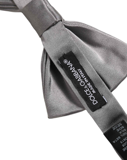 Men Gray 100% Silk Adjustable Neck Papillon Bow Tie