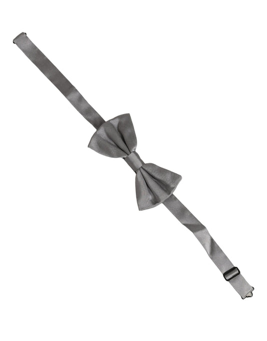 Men Gray 100% Silk Adjustable Neck Papillon Bow Tie