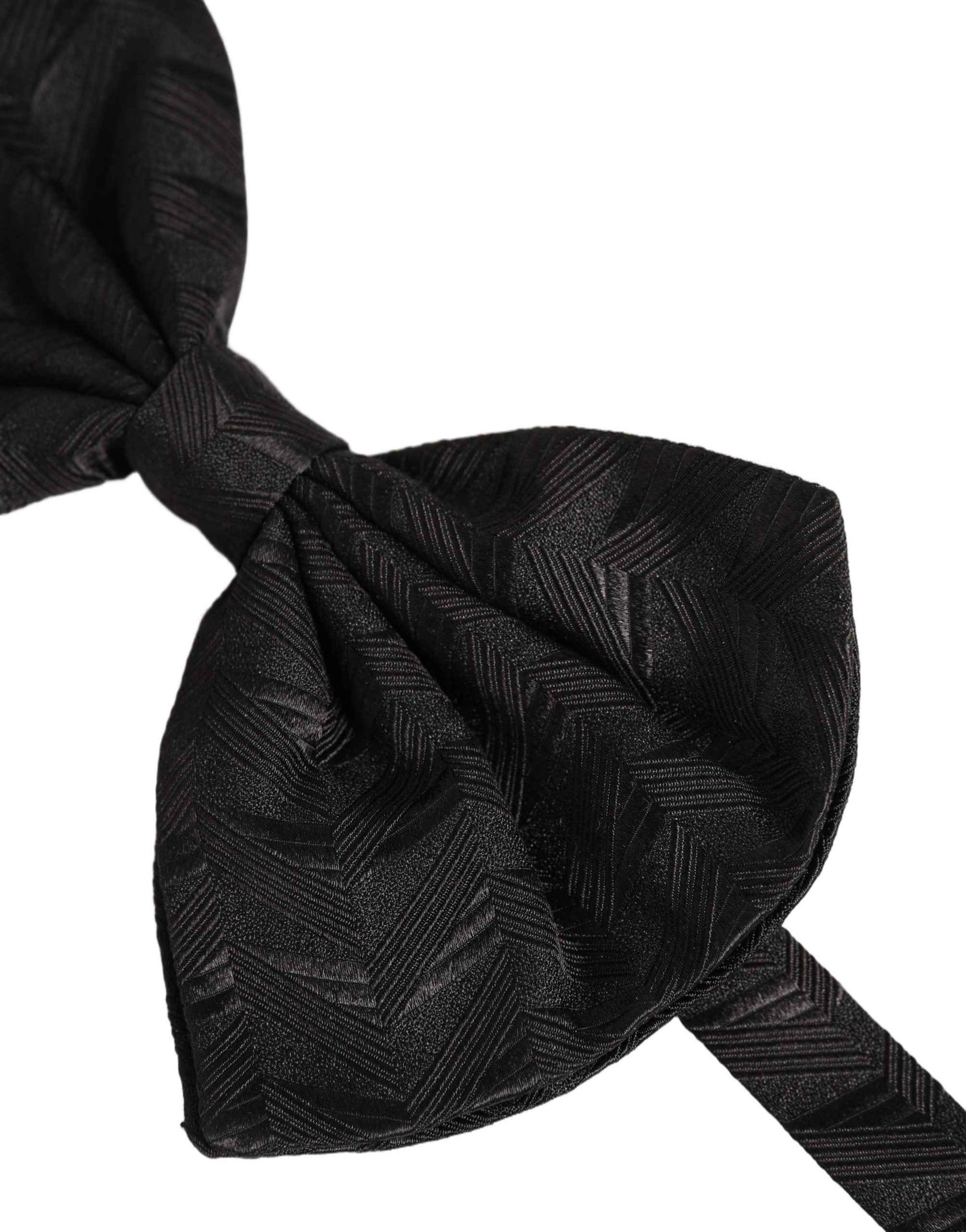 Men Black Patterned Adjustable Neck Papillon Bow Tie