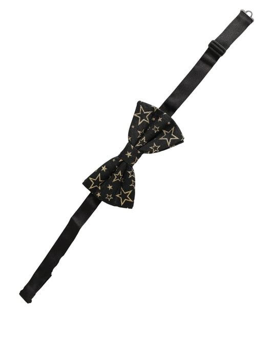 Men Black Star 100% Silk Adjustable Neck Papillon Bow Tie