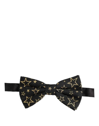 Men Black Star 100% Silk Adjustable Neck Papillon Bow Tie
