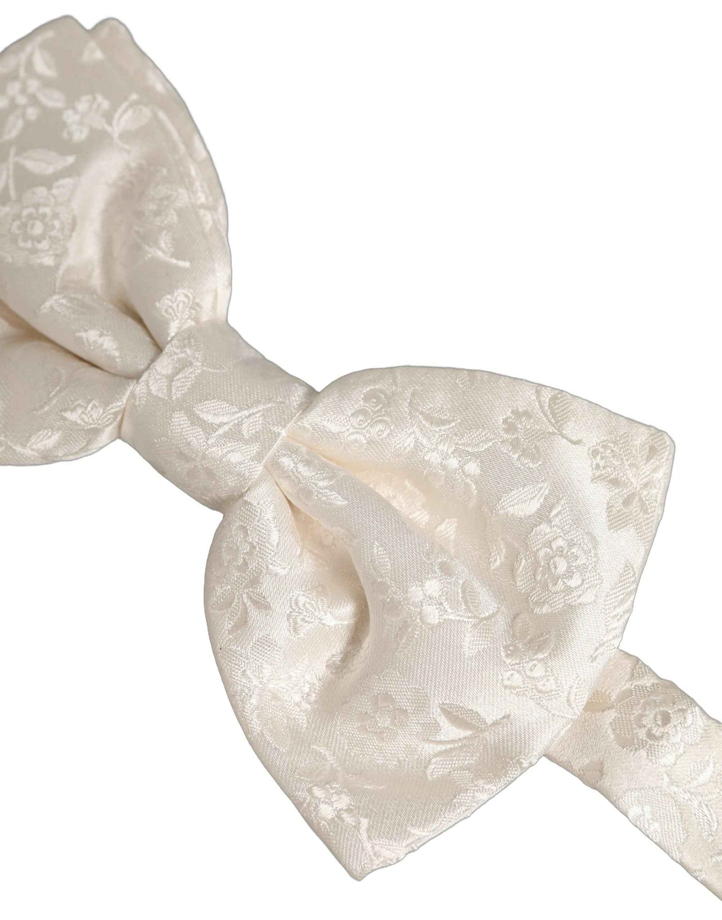 Men White Floral Silk Adjustable Neck Papillon BowTie