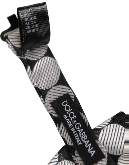 Men Black Silver Circles Adjustable Neck Papillon Bow Tie