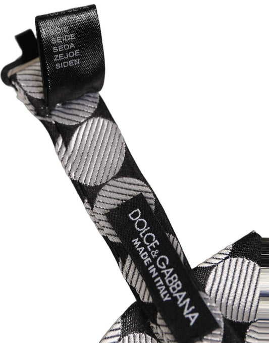 Men Black Silver Circles Adjustable Neck Papillon Bow Tie