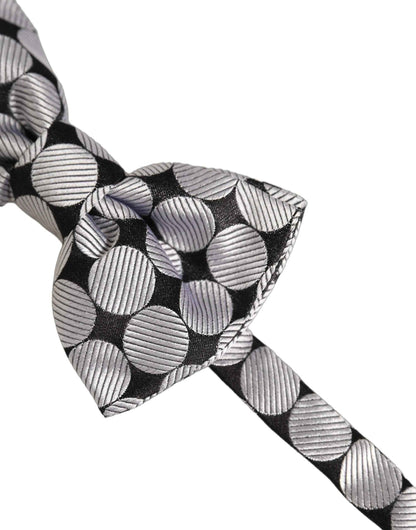 Men Black Silver Circles Adjustable Neck Papillon Bow Tie