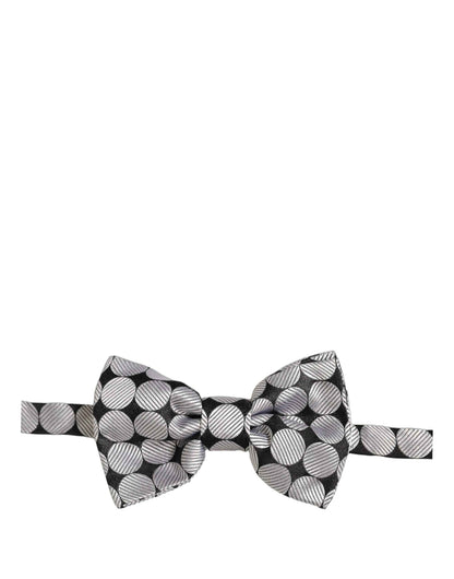 Men Black Silver Circles Adjustable Neck Papillon Bow Tie