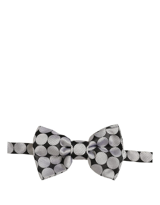 Men Black Silver Circles Adjustable Neck Papillon Bow Tie