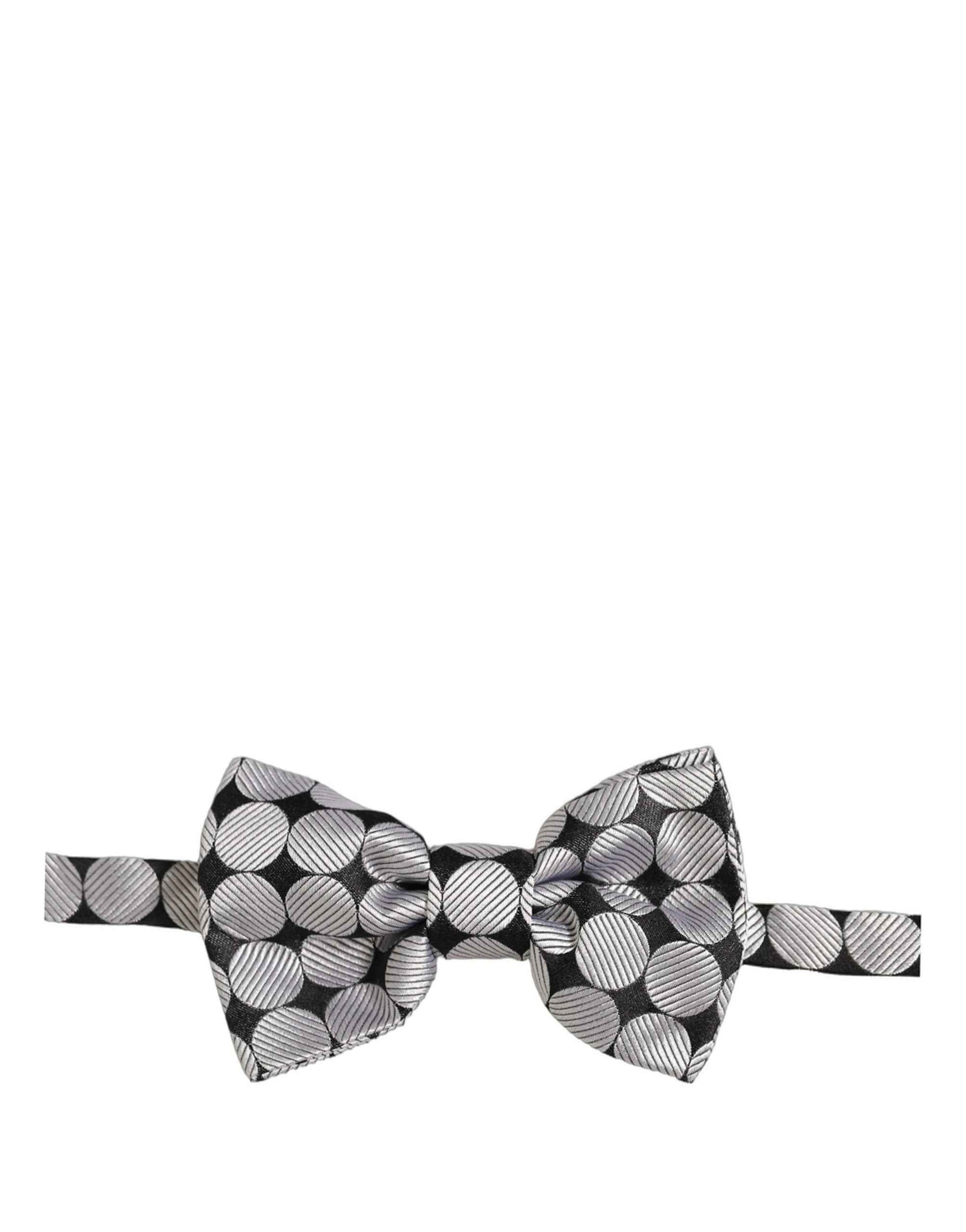 Men Black Silver Circles Adjustable Neck Papillon Bow Tie