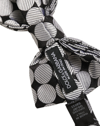 Men Black Silver Circles Adjustable Neck Papillon Bow Tie