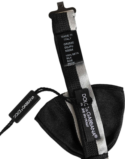Black Silver 100% Silk Adjustable Neck Papillon Bow Tie