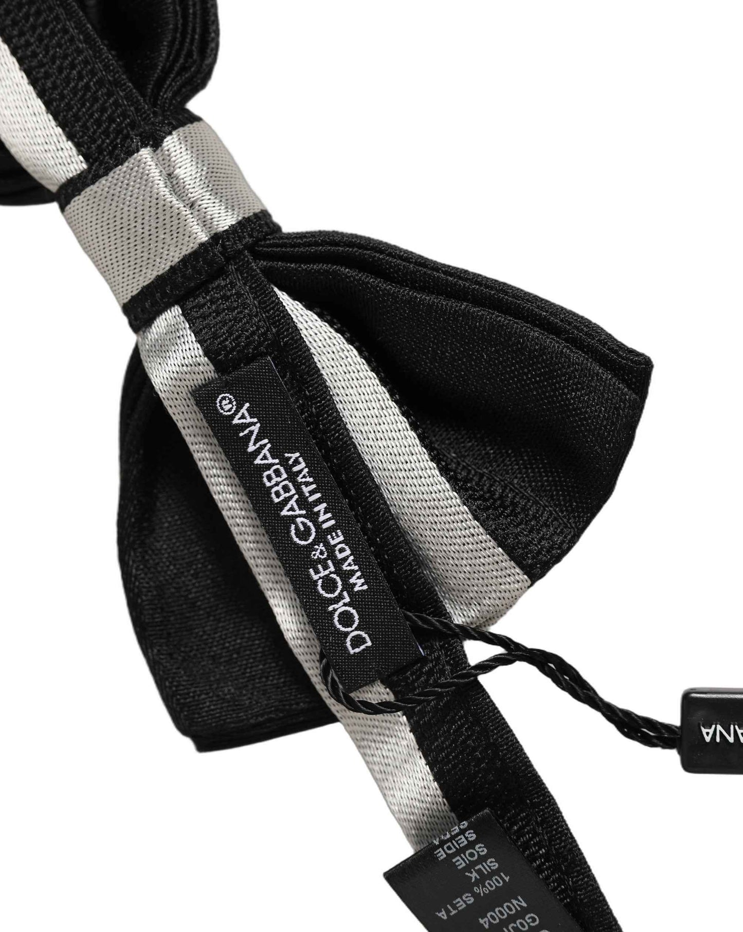 Black Silver 100% Silk Adjustable Neck Papillon Bow Tie