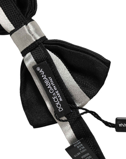 Black Silver 100% Silk Adjustable Neck Papillon Bow Tie