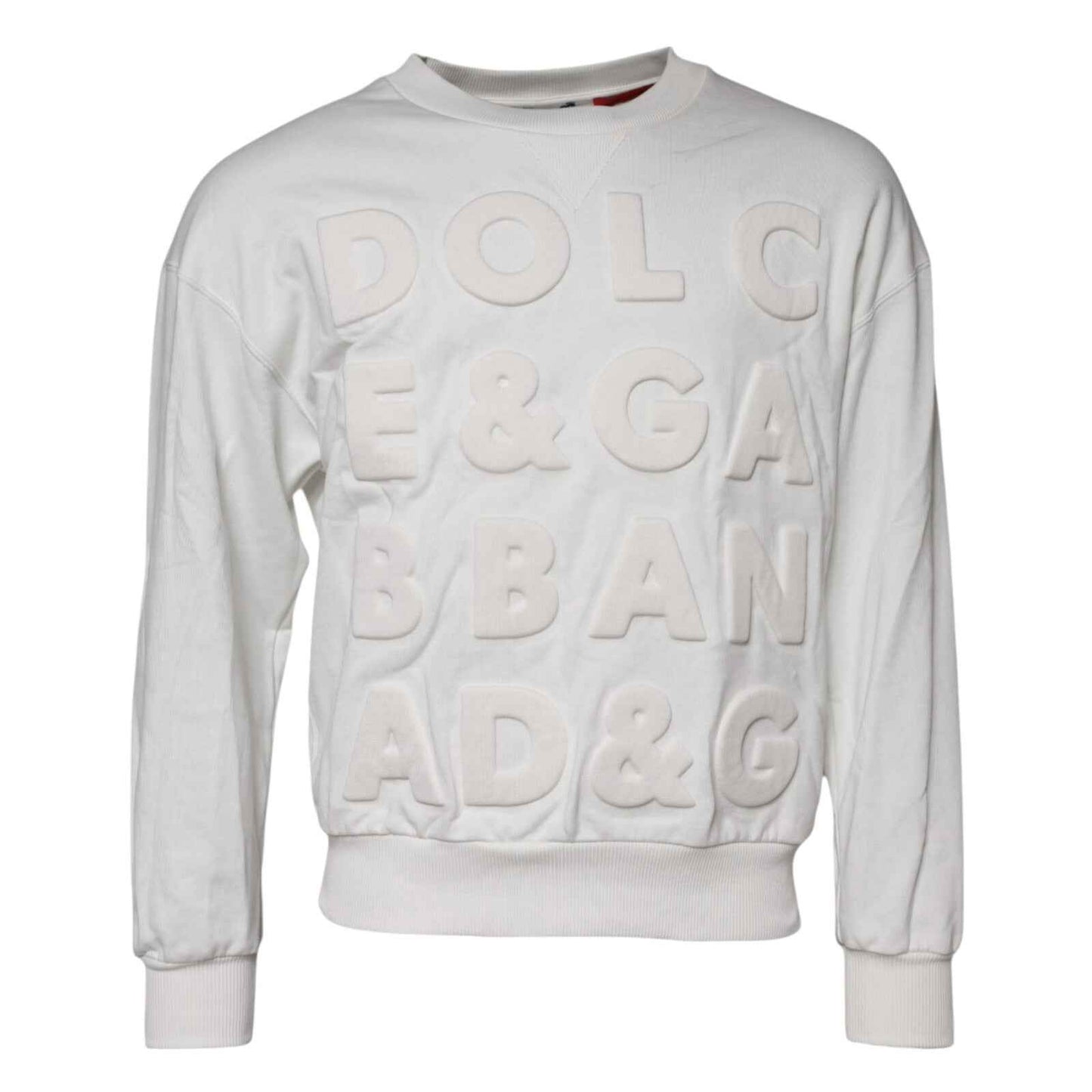 White Embossed Logo Cotton Crew Neck Sweater