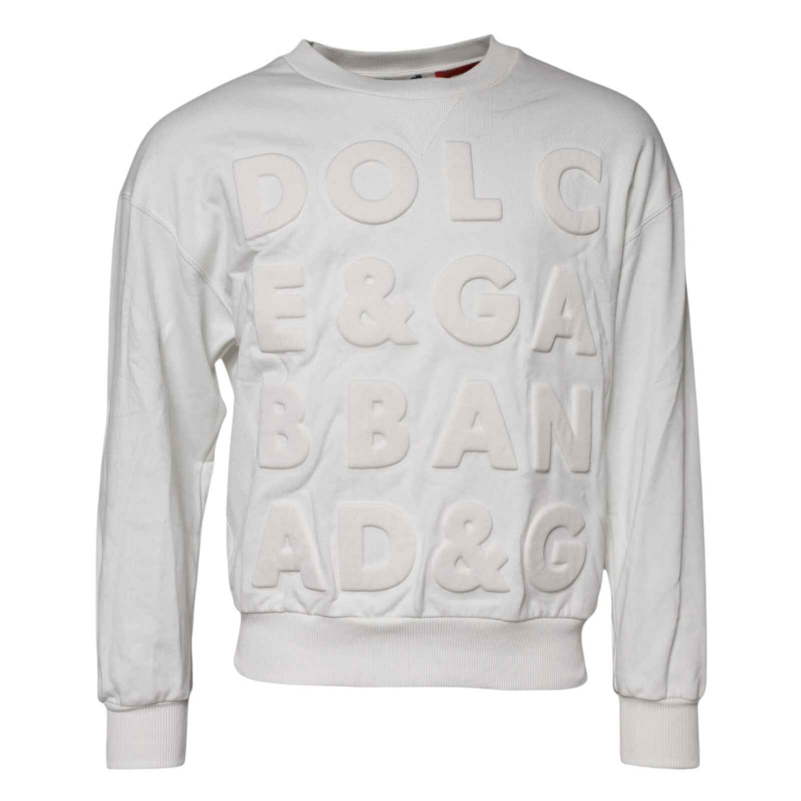White Embossed Logo Cotton Crew Neck Sweater