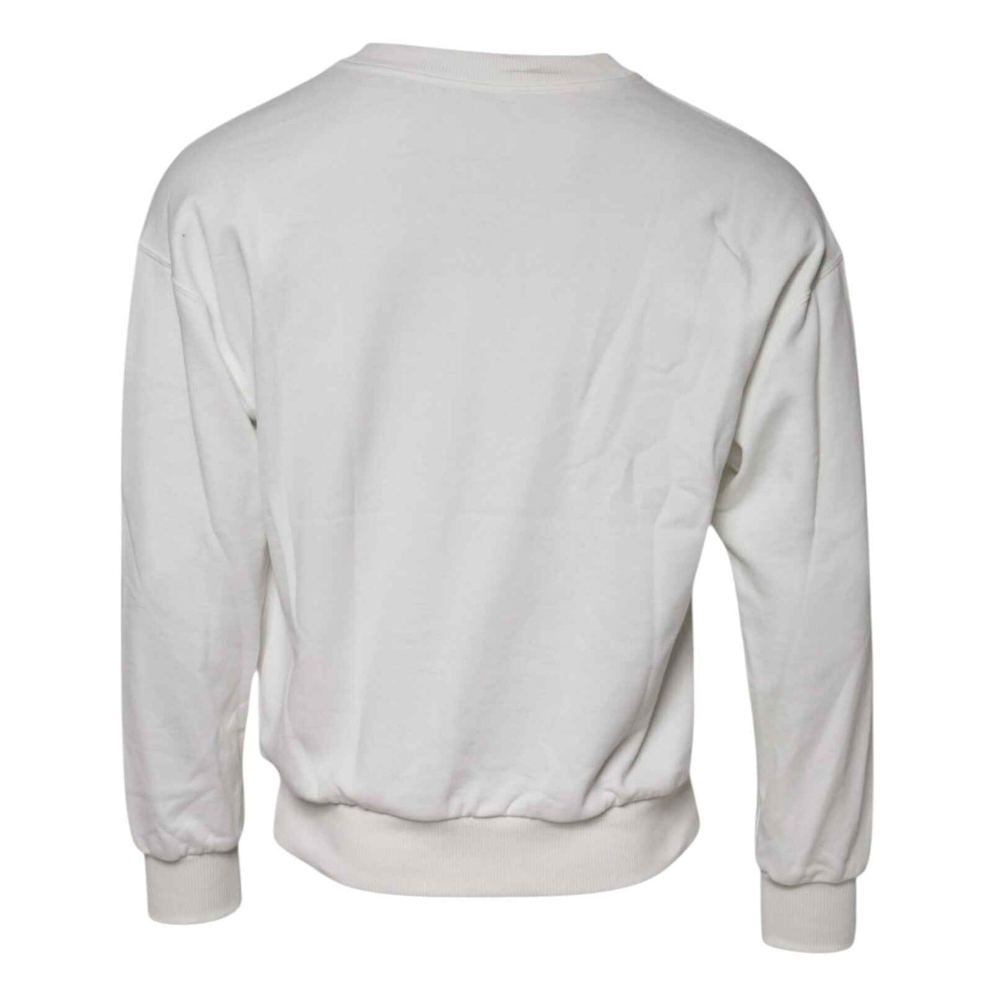 White Embossed Logo Cotton Crew Neck Sweater
