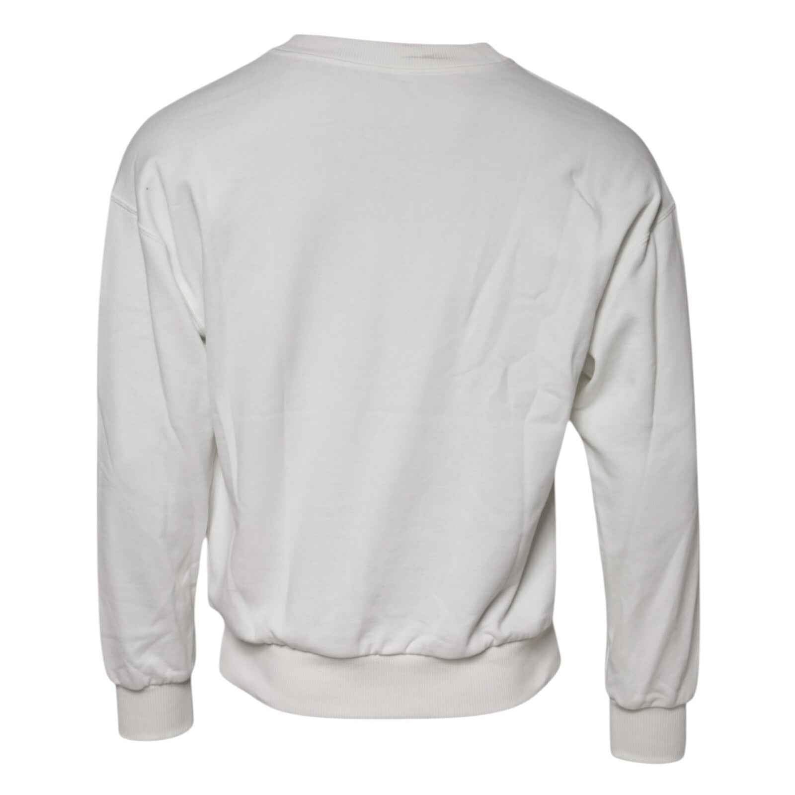 White Embossed Logo Cotton Crew Neck Sweater