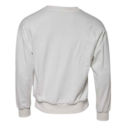 White Embossed Logo Cotton Crew Neck Sweater