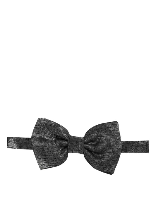 Men Metallic Black Silk Adjustable Neck Papillon Bow Tie