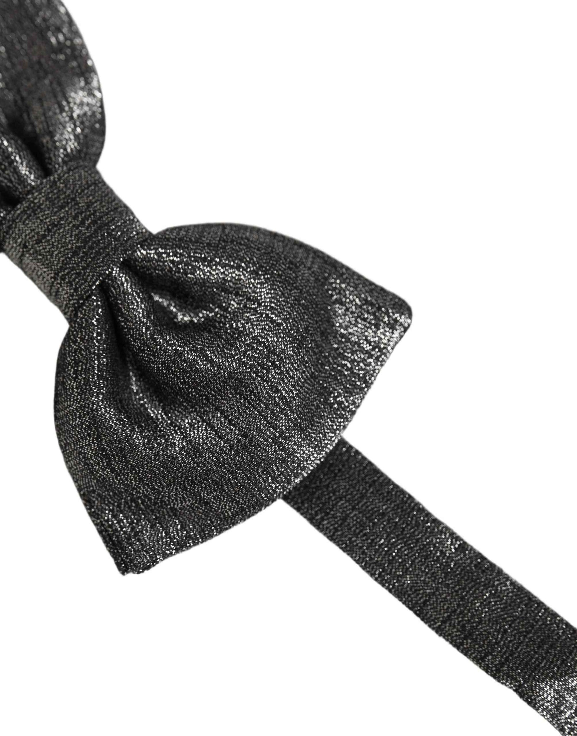 Men Metallic Black Silk Adjustable Neck Papillon Bow Tie