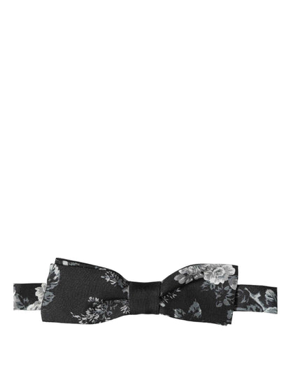 Black Floral Silk Adjustable Neck Men Papillon Bow Tie