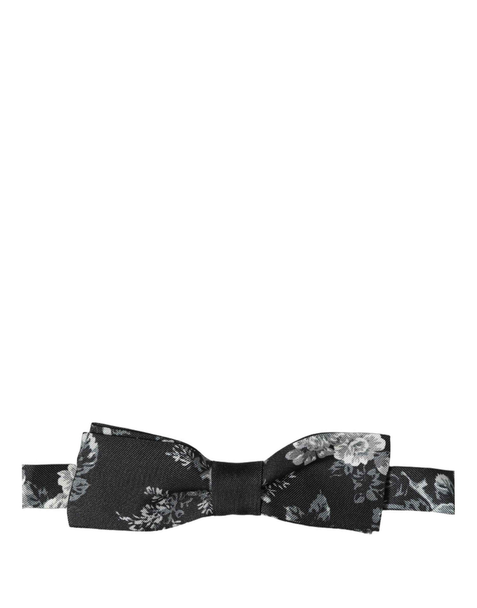 Black Floral Silk Adjustable Neck Men Papillon Bow Tie
