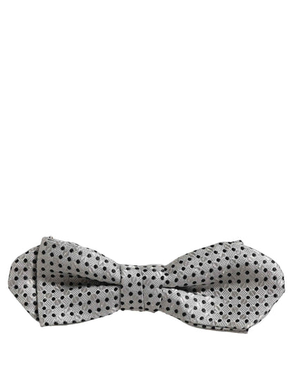 Men Silver Black Polka Dot Adjustable Neck Papillon Bow Tie