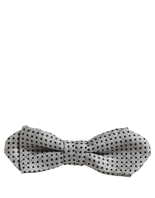 Men Silver Black Polka Dot Adjustable Neck Papillon Bow Tie