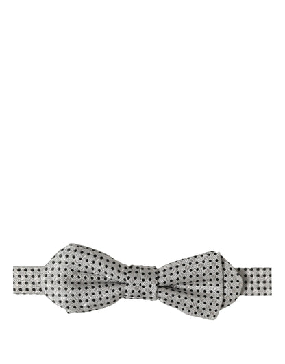 Men Silver Black Polka Dot Adjustable Neck Papillon Bow Tie
