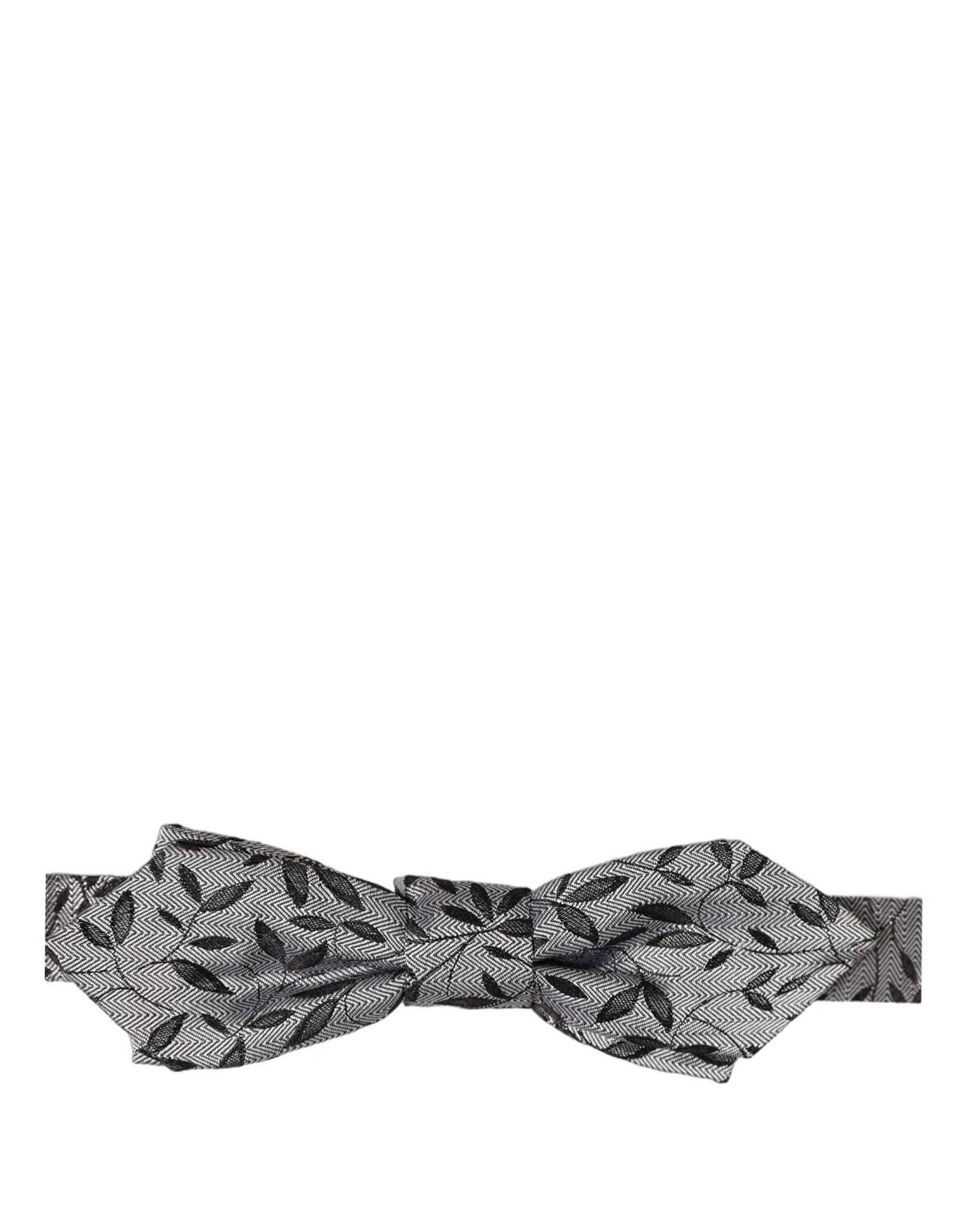 Men Gray Abstract Silk Adjustable Neck Papillon Bow Tie