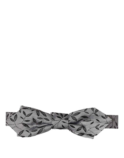 Men Gray Abstract Silk Adjustable Neck Papillon Bow Tie