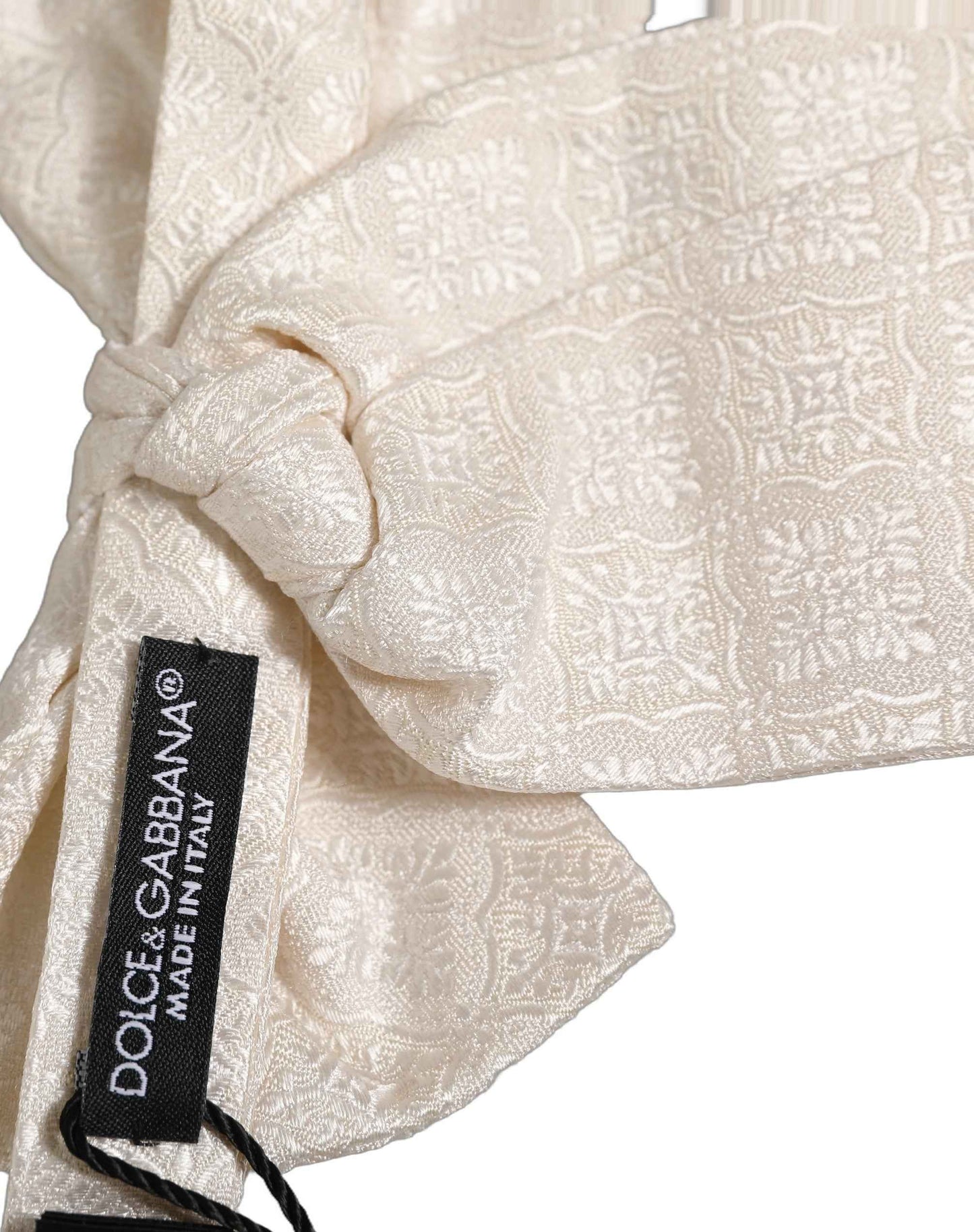 Men White Jacquard Silk Adjustable Neck Papillon Bow Tie