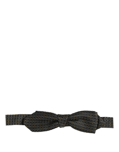 Men Black Dotted Silk Adjustable Neck Papillon Bow Tie