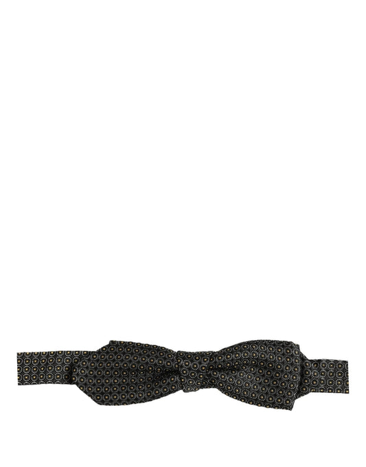 Men Black Dotted Silk Adjustable Neck Papillon Bow Tie